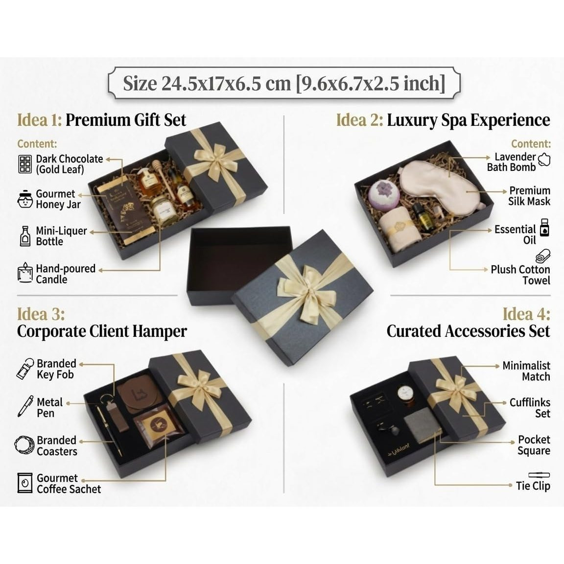Emartbuy Black Rigid Gift Box with Ribbon, Rectangular Quality